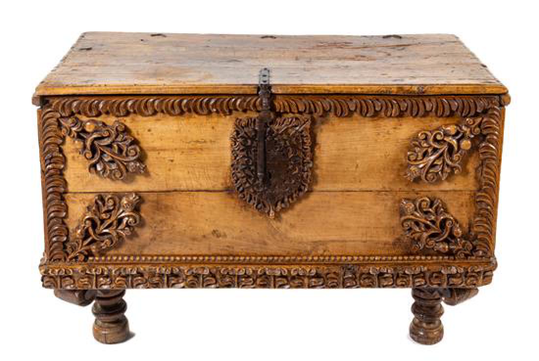 A Spanish Colonial Iron Mounted Trunk Height 31 x width (1 of 1)