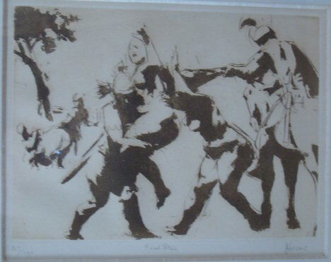 JACK LEVINE (American b.1915) Rape of the Sabine: JACK LEVINE (American b.1915) Rape of the Sabine 1965, pencil signed, numbered 57/100, and inscribed First State" in the margin. Etching 8 x 10-3/4 in.; and Maimonides Pencil signed and