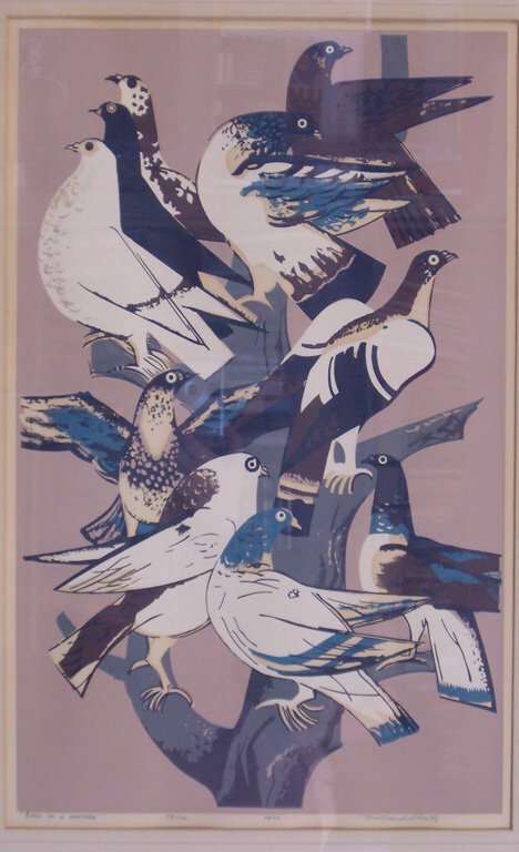 MILLARD SHEETS (American 1907-1989) Birds of a Fea: MILLARD SHEETS (American 1907-1989) Birds of a Feather 1947, pencil signed, titled, dated, and numbered 75/150 in the margin. Color silkscreen. 20-1/4 x 12-5/8 in.; together with JOHNNY FRIEDLAENDER