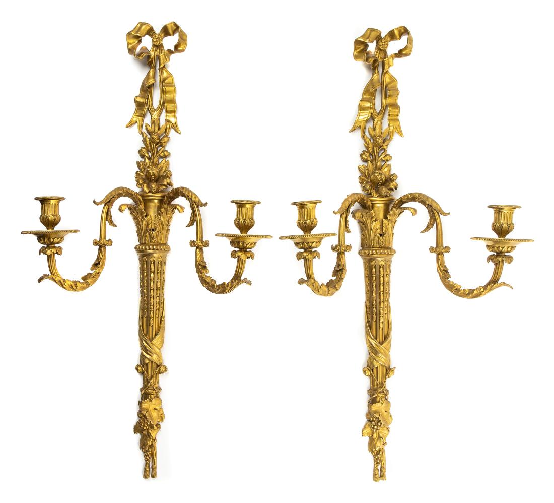 A Pair of Louis XVI Style Gilt Bronze Two-Light Sconces (1 of 1)