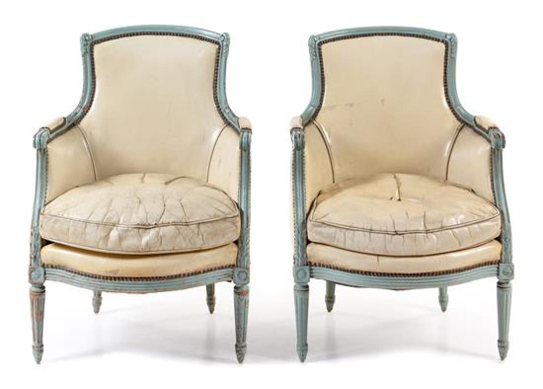A Pair of Louis XVI Style Painted Bergeres Height 34 (1 of 1)