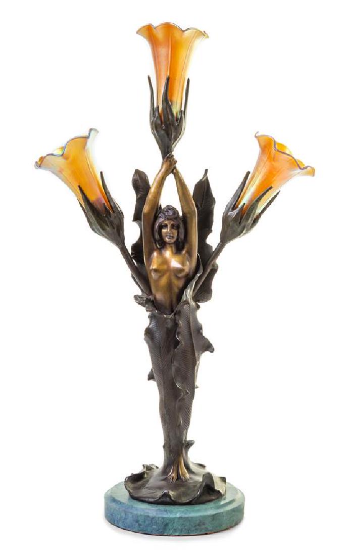 After Julien Causse, (French, Early 20th Century), Le: After Julien Causse (French, Early 20th Century) Le chardon cast metal with glass shades inscribed J. Causse Height 22 inches. Estimate $200-400