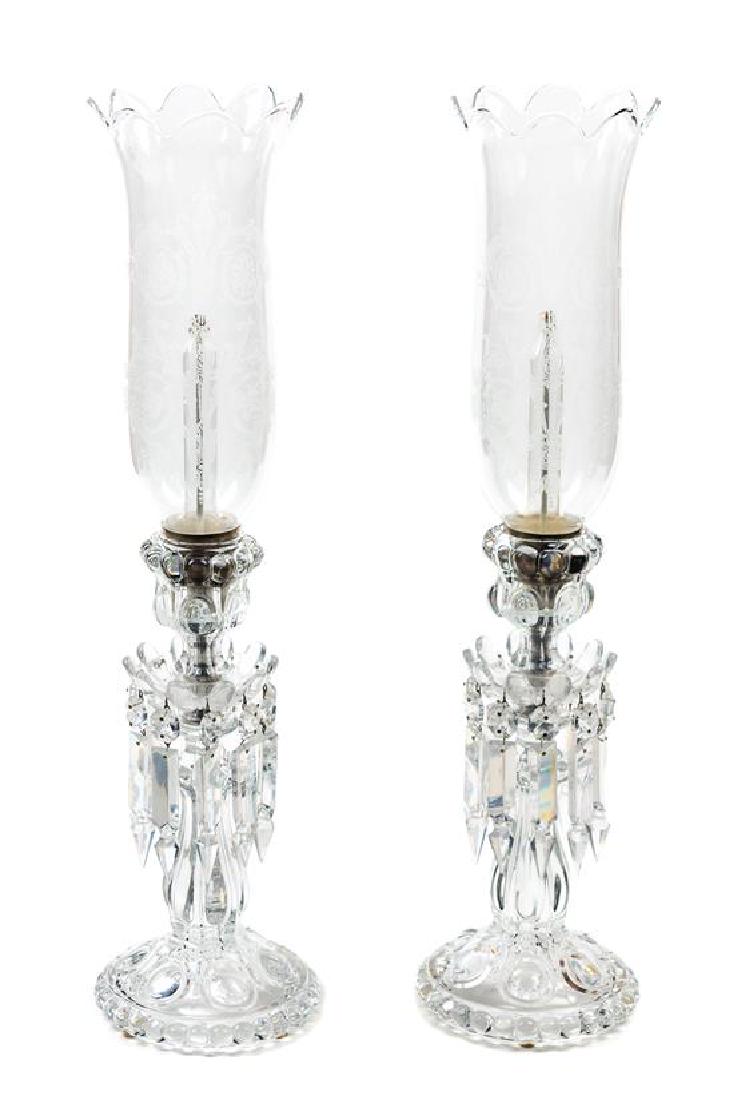 A Pair of Baccarat Etched Glass Hurricane Candlesticks (1 of 1)