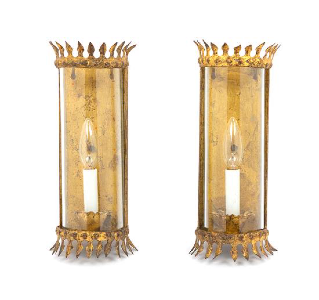 A Pair of Italian Gilt Metal Sconces Height 12 1/4 (1 of 1)