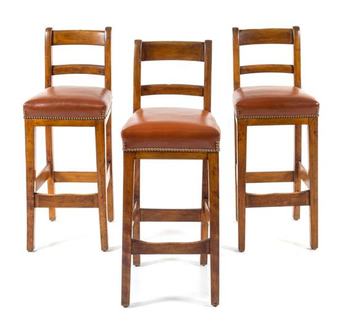 Three Leather Upholstered Bar Seats Height 41 1/2 (1 of 1)