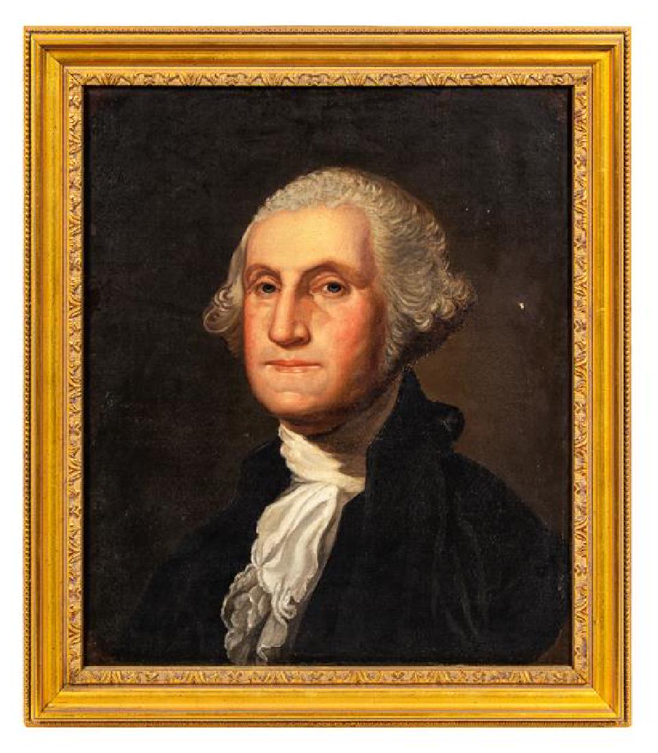 After Gilbert Stuart, (19th Century), Portrait of: After Gilbert Stuart (19th Century) Portrait of George Washington oil on canvas 24 x 20 inches. Estimate $200-400 Provenance: Sold Leslie Hindman Auctioneers, Chicago, July 17, 2017, Lot 967