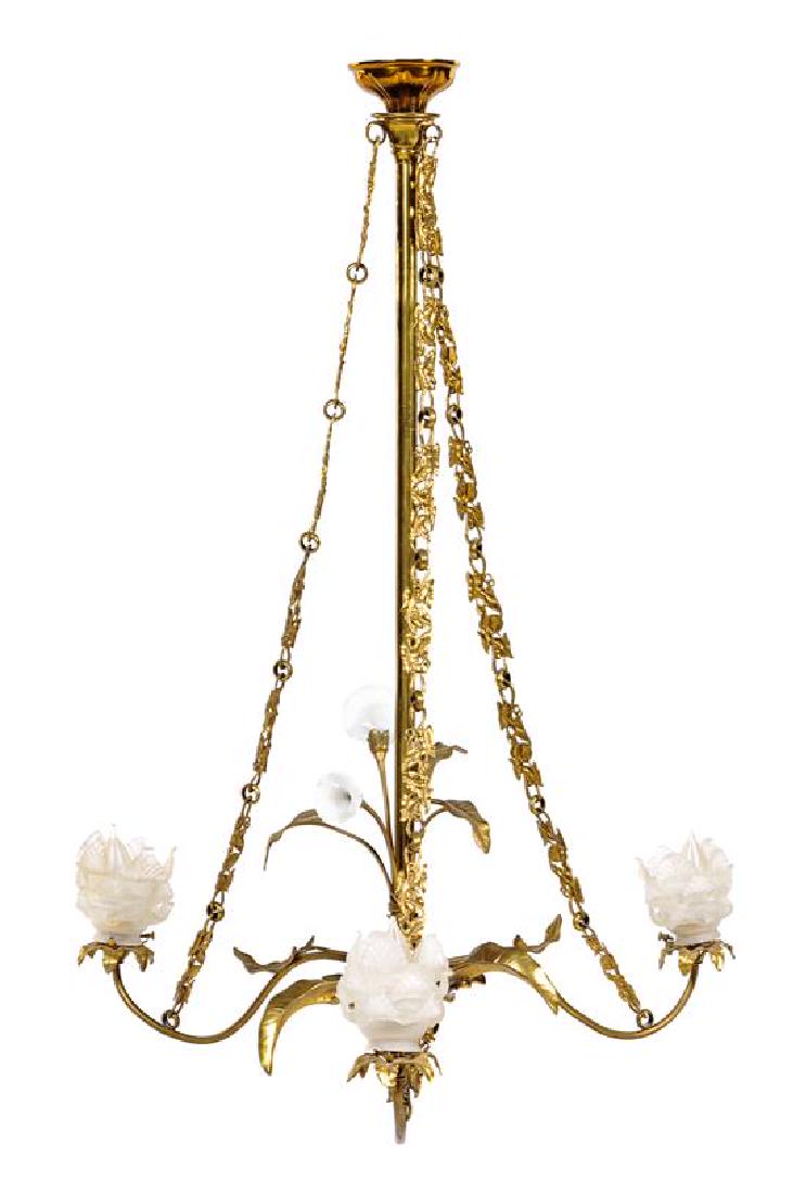 An Art Nouveau Style Gilt Metal Three-Light Chandelier (1 of 1)