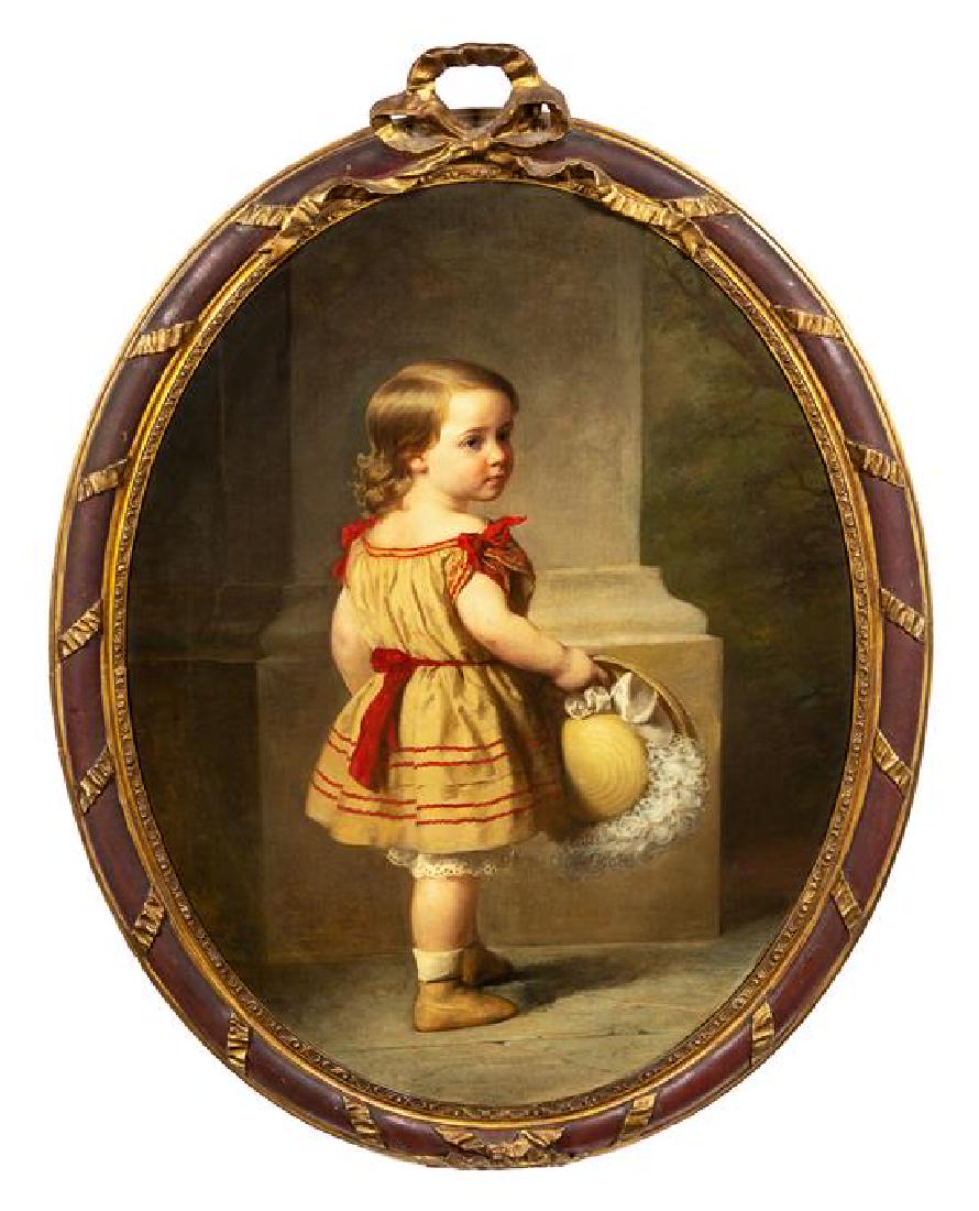 British School, (Likely 18th Century), Portrait of a: British School (Likely 18th Century) Portrait of a Child with a Hat oil on canvas 44 1/2 x 32 3/4 inches. Estimate $500-700 Frame: 52 x 38 3/4 inches. Please request a complete condition report.