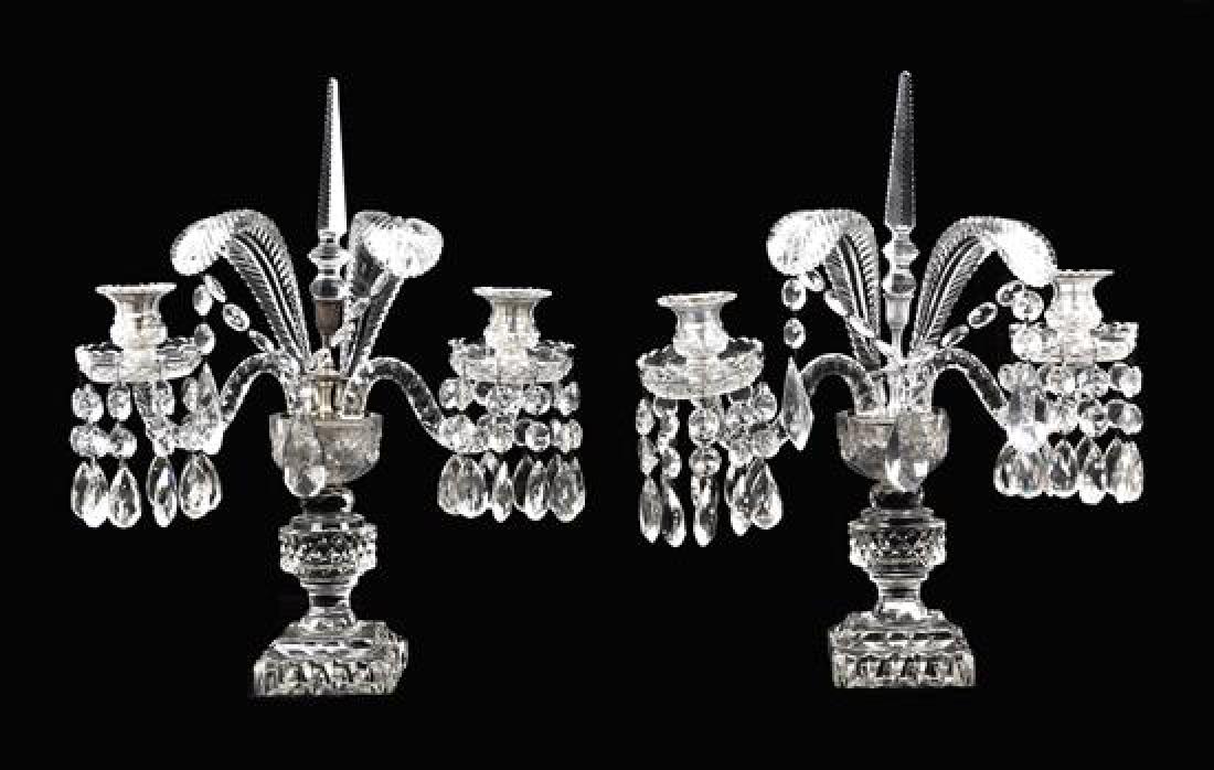 A Pair of Regency Style Cut Glass Two-Light Candelabra (1 of 1)