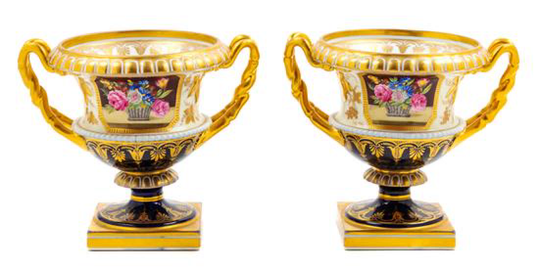A Pair of English Porcelain Urns Height 7 1/8 inches. (1 of 1)