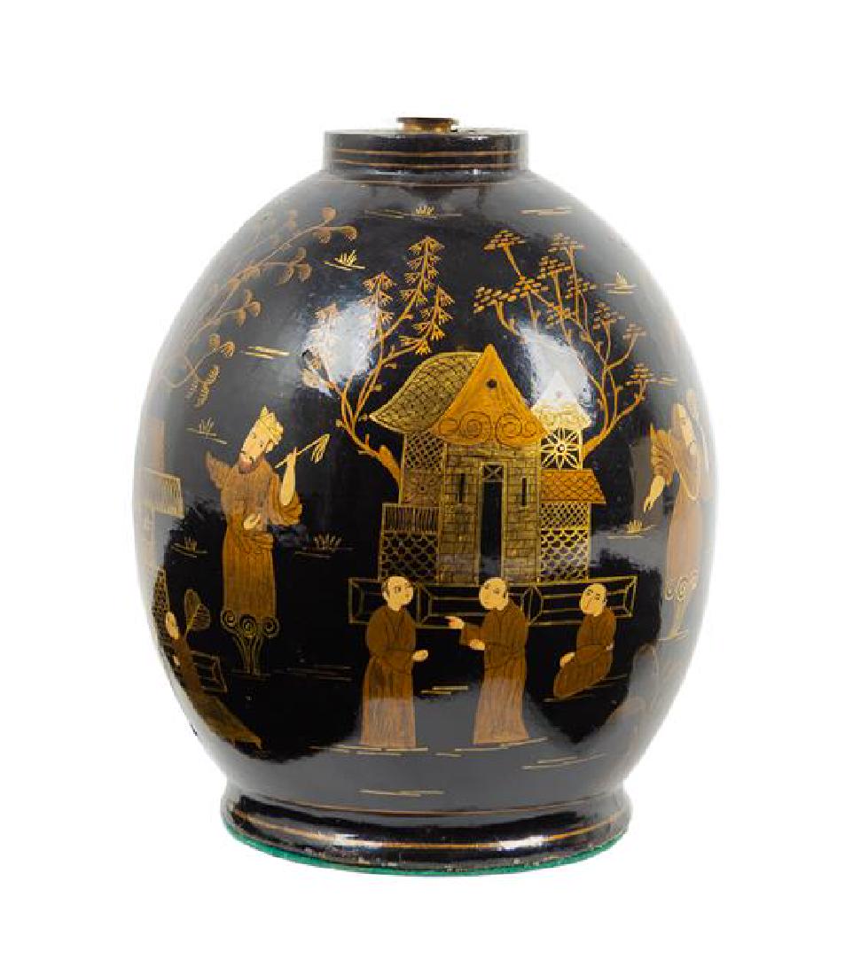 An English Papier-Mache Urn Height overall 17 1/2: An English Papier-Mache Urn 20th century mounted as a lamp. Height overall 17 1/2 inches. Estimate $200-400