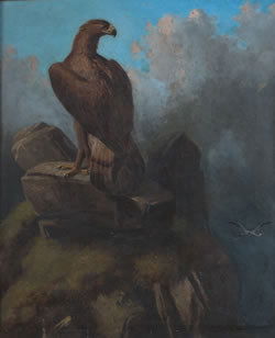 Robert Harvey Roe, (British, 19th Century), Falcon: Robert Harvey Roe (British, 19th Century) Falcon Poised on a Rock oil on canvas signed "R.H. Roe, 90" (lower left) 30 x 24 3/4 inches.