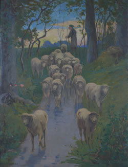 Frank Enders, (American, 20th Century), Sheepherde: Frank Enders (American, 20th Century) Sheepherder with Flock oil on board signed lower left 18 x 23 inches.