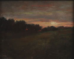 In the Manner of George Inness Jr., (American, 185: In the Manner of George Inness Jr. (American, 1853-1926) Landscape at Dusk oil on board signed lower left 8 x 10 inches.