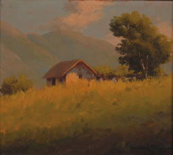 Ramos Catalan, (Chilean, 20th Century), House in t: Ramos Catalan (Chilean, 20th Century) House in the Hills oil on canvas signed lower right 11 x 13 inches.