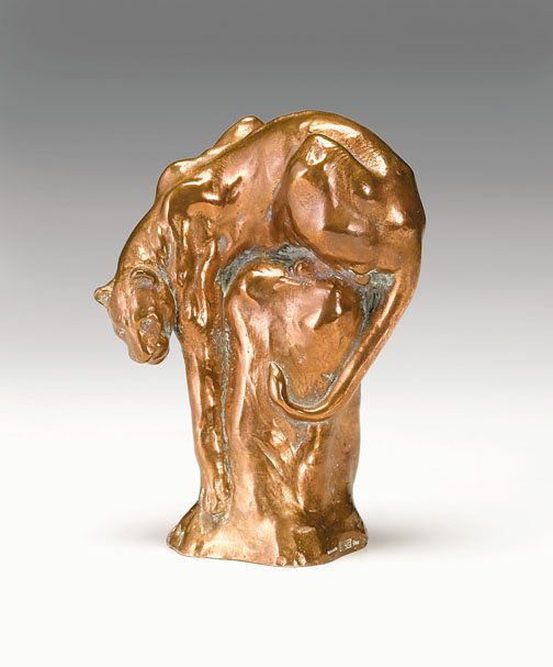 Anna Vaughn Hyatt Huntington (American 1876 - 1973: Anna Vaughn Hyatt Huntington (American 1876 - 1973) mountain lion Bronze, copper patina, Gorham foundry marks, signed aV. Hyatt. H: 6 1/2 in.