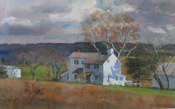 RANULPH BYE, (AMERICAN 1916-2003), FARM HOUSE ON: RANULPH BYE (AMERICAN 1916-2003) FARM HOUSE ON LONG LANE" Signed bottom right, titled and dated verso, watercolor Sight: 13 x 20 in."