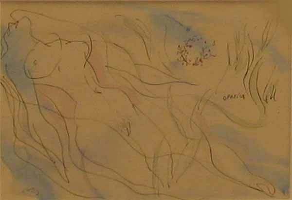 EMLEN ETTING, (AMERICAN 1905-1993), OPHELIA"": EMLEN ETTING (AMERICAN 1905-1993) OPHELIA" Signed bottom left, watercolor and ink on paper, and a companion by the same hand Sight: 4 3/4 x 6 3/8 in."