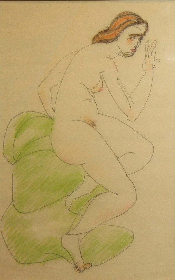 EMLEN ETTING, (AMERICAN 1905-1993), FEMALE NUDE: EMLEN ETTING (AMERICAN 1905-1993) FEMALE NUDE Pencil and crayon on paper, and two companions by the same hand 12 x 8 1/2 in.