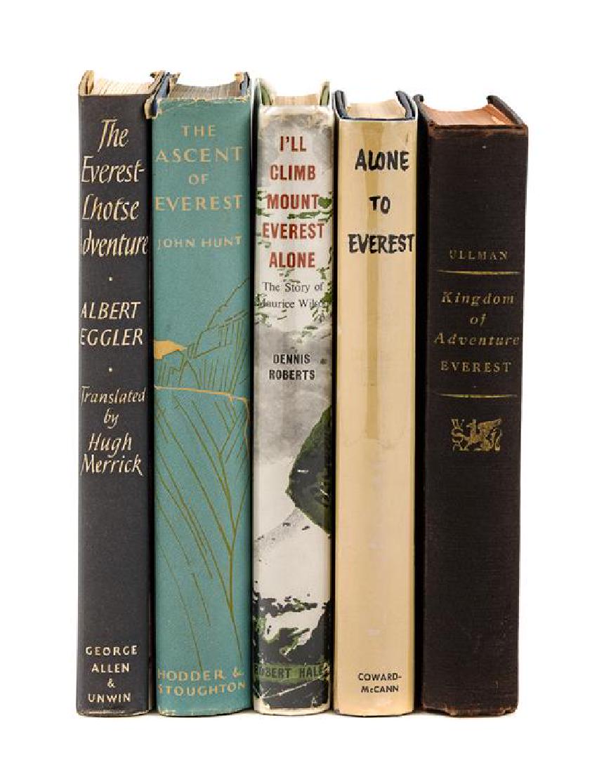 * [MOUNTAINEERING - EVEREST]. A group of 20 works,: * [MOUNTAINEERING - EVEREST]. A group of 20 works, including: DENMAN, Earl. Alone to Everest. New York: 1954. -- EGGLER, Albert. The Everest-Lhotse Adventure. London: 1957. -- HUNT, John. The Ascent o