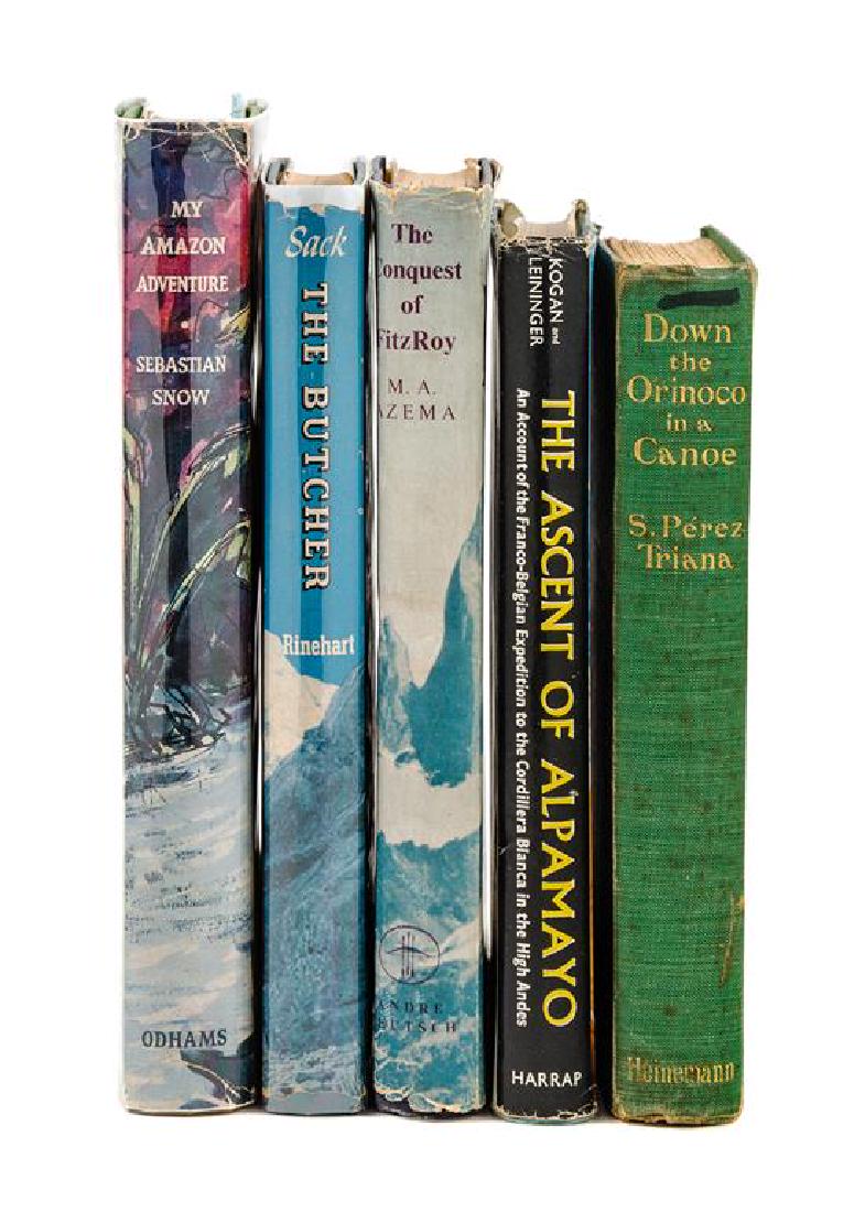 * [MOUNTAINEERING - SOUTH AMERICA]. A group of 15: * [MOUNTAINEERING - SOUTH AMERICA]. A group of 15 works, including: AZEMA, M.A. The Conquest of FitzRoy. London: Andre Deutsch, 1957. -- KOGAN, Georges and Nicole Leininger. The Ascent of Alpamayo: An