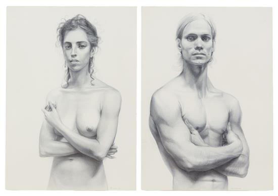 * Steven Assael, (American, b. 1957), Robert and Naomi,: * Steven Assael (American, b. 1957) Robert and Naomi, 1993 (diptych) ink on paper signed Steven Assael and dated (lower right) each 20 x 14 inches. Estimate $2,000-4,000 Provenance: Tatistch