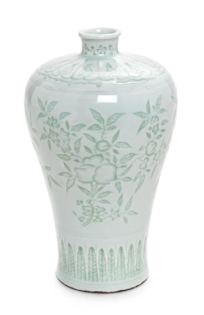 * A White Glazed Porcelain Vase, Meiping Height 8 1/4 (1 of 3)