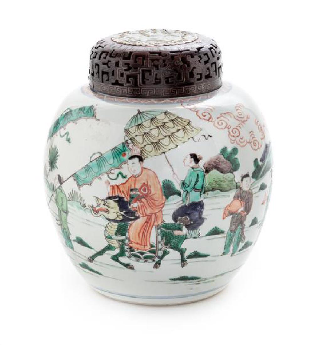 A Famille Verte Porcelain Ginger Jar Height 9 inches. (1 of 3)