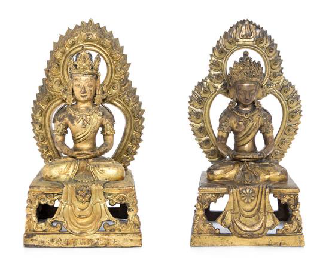 * Two Sino-Tibetan Gilt Bronze Figures of Amitayus (1 of 2)