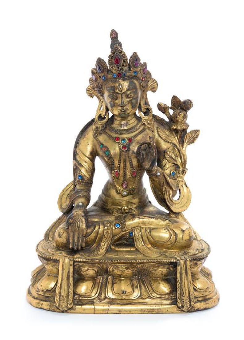 * A Sino-Tibetan Gilt Bronze Figure of Tara Height 6 (1 of 3)
