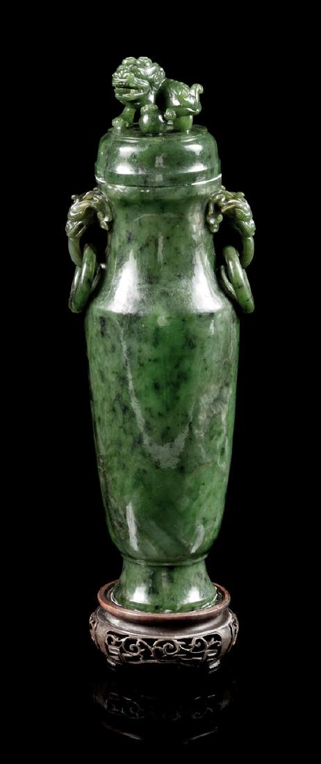 * A Spinach Jade Covered Vase Height 10 1/2 inches. (1 of 1)