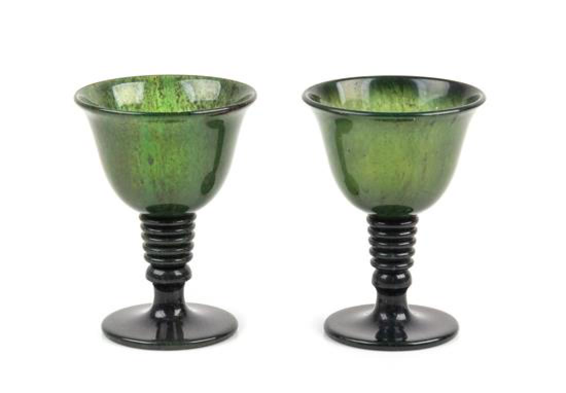 A Pair of Spinach Jade Cups Height of each 3 1/2 (1 of 1)