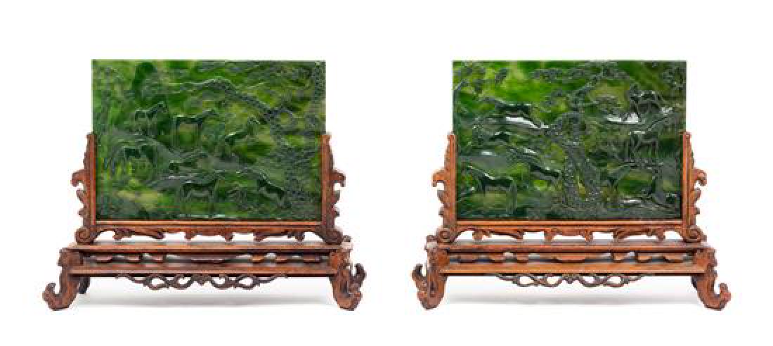 A Pair of Carved Spinach Jade Inset Hardwood Table (1 of 1)