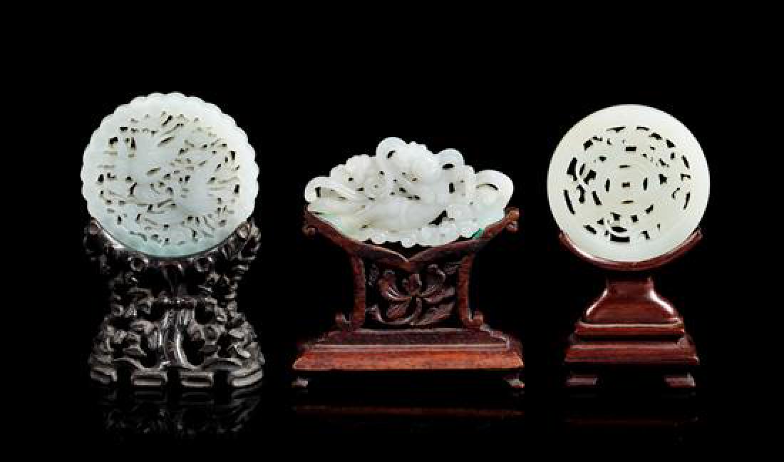 Three Pale Celadon Jade Reticulated Plaques Diameter of (1 of 1)