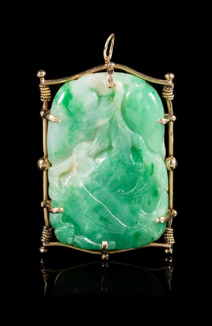 A Gold Mounted Jadeite 'Peach and Bat' Brooch Length 2 (1 of 1)