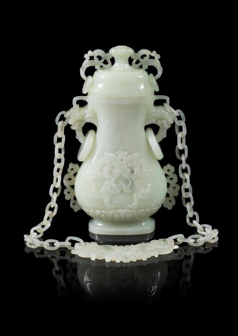 * A Celadon Jade Covered Vase Height of vase 4 1/2 (1 of 2)
