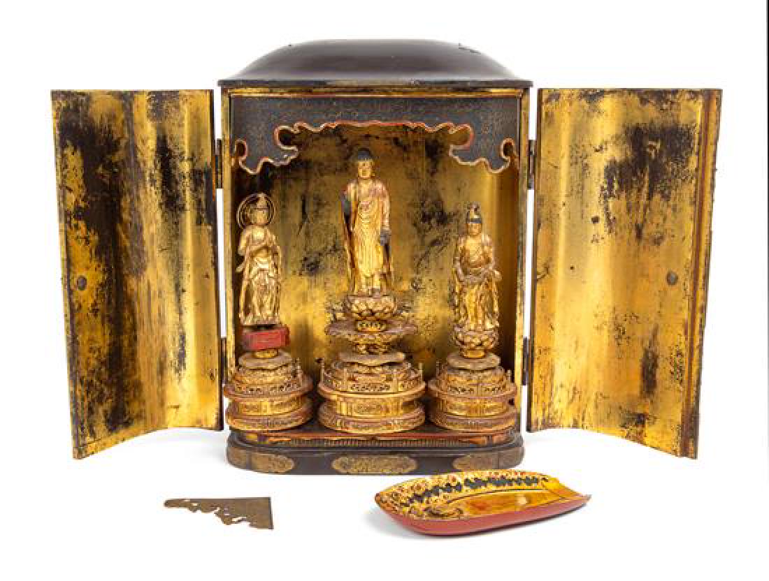 A Japanese Gilt and Black Lacquered Wood Buddhist (1 of 2)