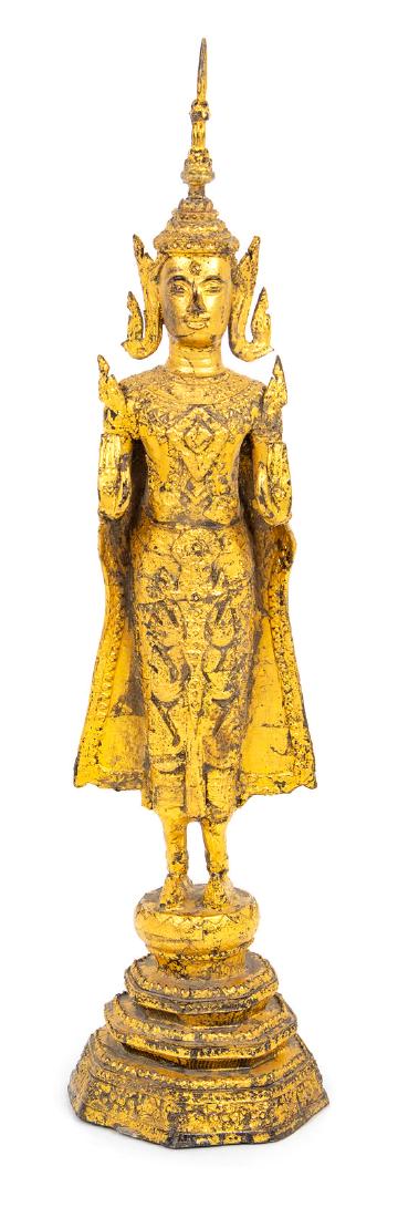 A Thai Gilt Bronze Figure of a Standing Deity Height 24 (1 of 1)