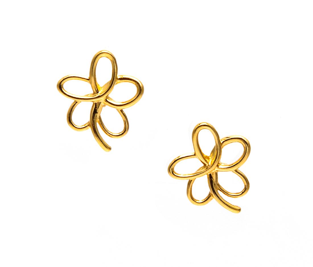 A Pair of 18 Karat Yellow Gold 'Villa Flower' Earrings,: A Pair of 18 Karat Yellow Gold 'Villa Flower' Earrings, Paloma Picasso for Tiffany & Co., consisting of stud earrings with an open flower motif. Stamp: PICASSO AU750 T & Co. 1.30 dwts. Estimate $200-3