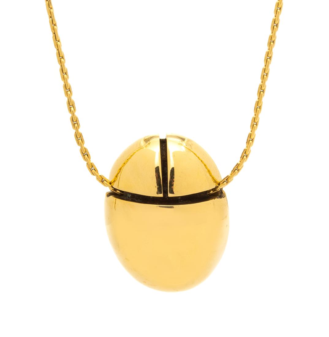 * A 14 Karat Yellow Gold Scarab Motif Pendant/Necklace,: * A 14 Karat Yellow Gold Scarab Motif Pendant/Necklace, Kieselstein-Cord, consisting of a stylized scarab pendant suspended from an anchor link chain. Pendant stamp: 14K B. KIESELSTEIN. Chain stamp: 1