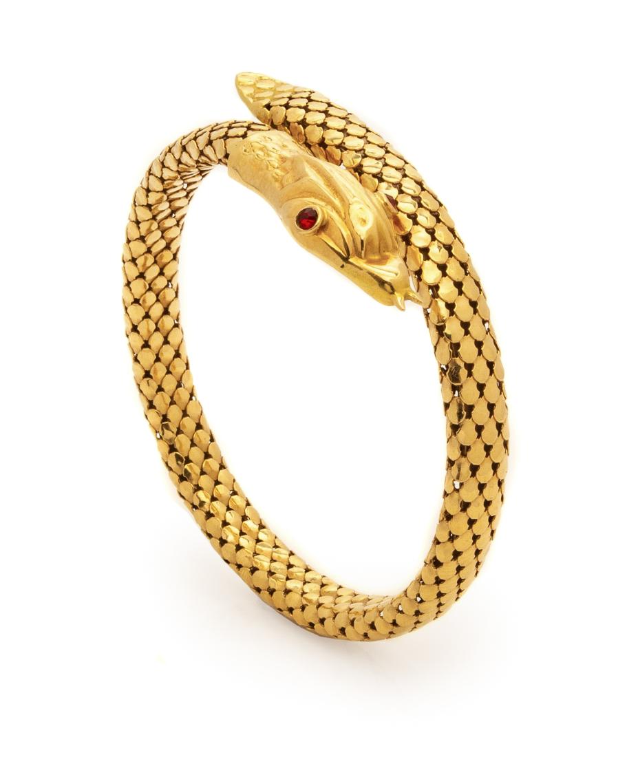 An 18 Karat Yellow Gold Snake Motif Bracelet, Italian,