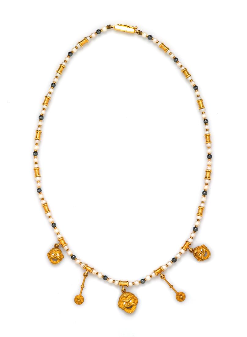 * A Yellow Gold, Cultured Pearl and Hematite Bead: * A Yellow Gold, Cultured Pearl and Hematite Bead Necklace, containing 70 pearls measuring approximately 3.00-3.20 mm in diameter, 18 round hematite beads measuring approximately 3.00 mm in diameter,