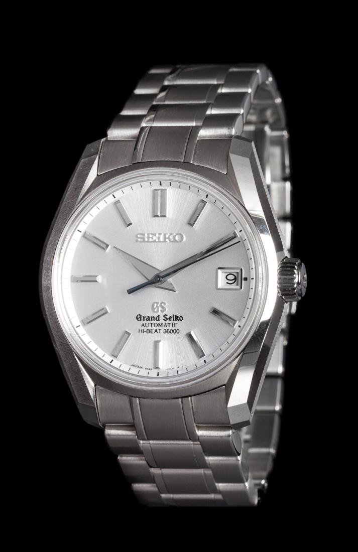 A Stainless Steel 'Grand Seiko Hi-Beat 36000': A Stainless Steel 'Grand Seiko Hi-Beat 36000' Wristwatch, Seiko, No. 341/1000, 38.00 mm case diameter, brushed steel dial signed SEIKO GS GRAND SEIKO HI-BEAT 36000, silver baton numerals, silver dauph