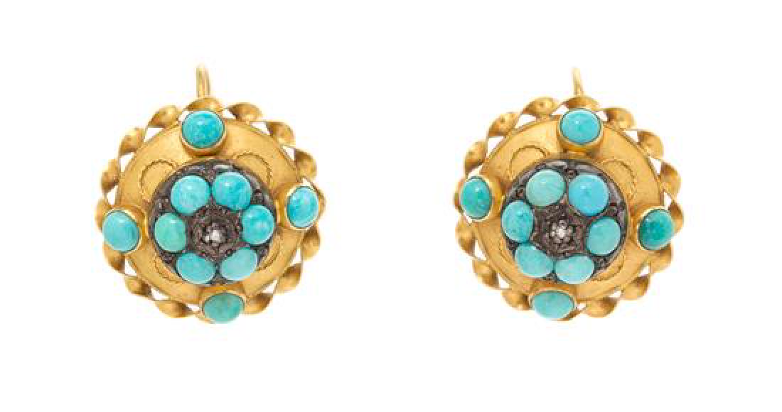 A Pair of 18 Karat Yellow Gold, Silver, Turquoise and (1 of 1)