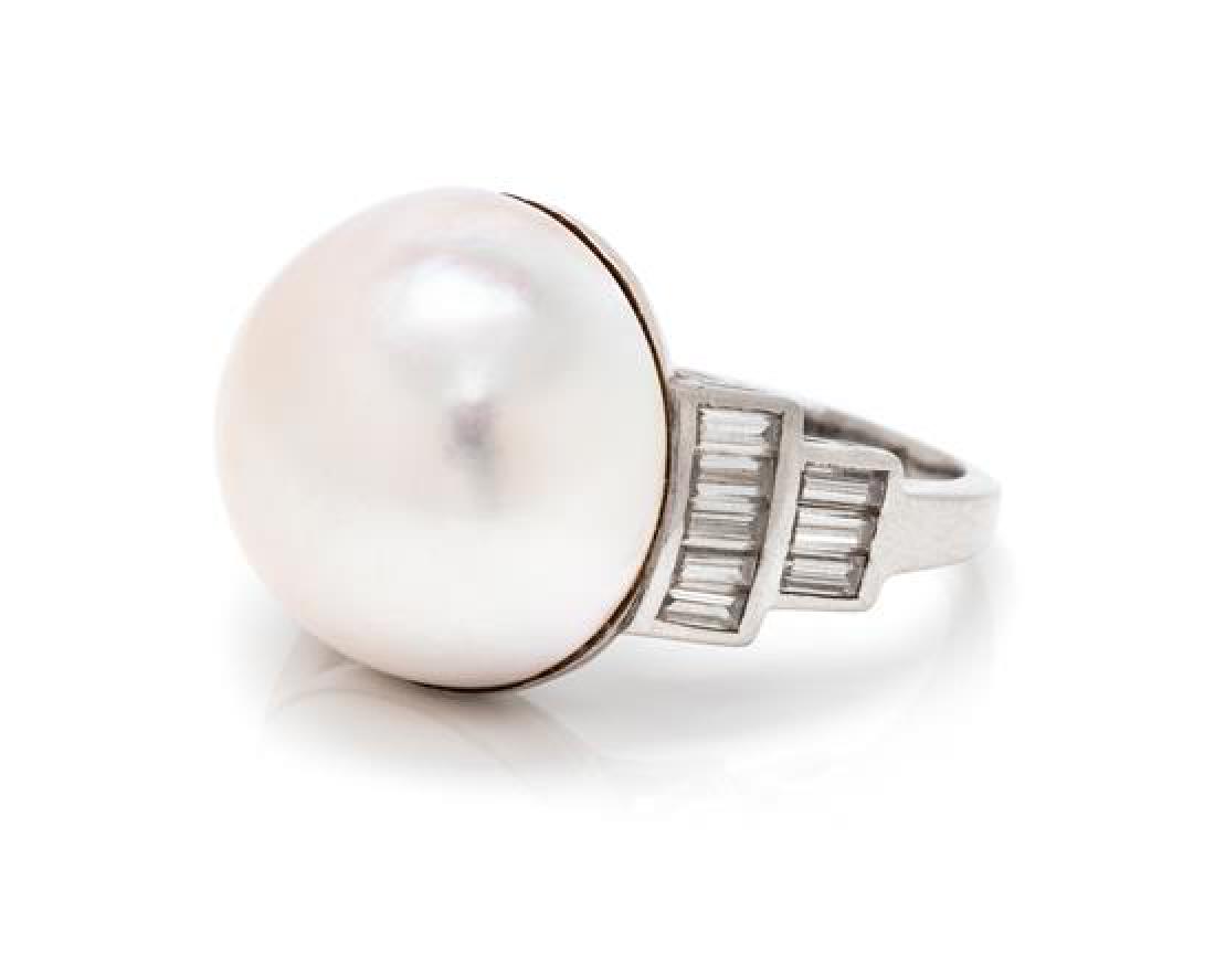 A Platinum, Cultured Mabe Pearl and Diamond Ring, 8.10 (1 of 1)