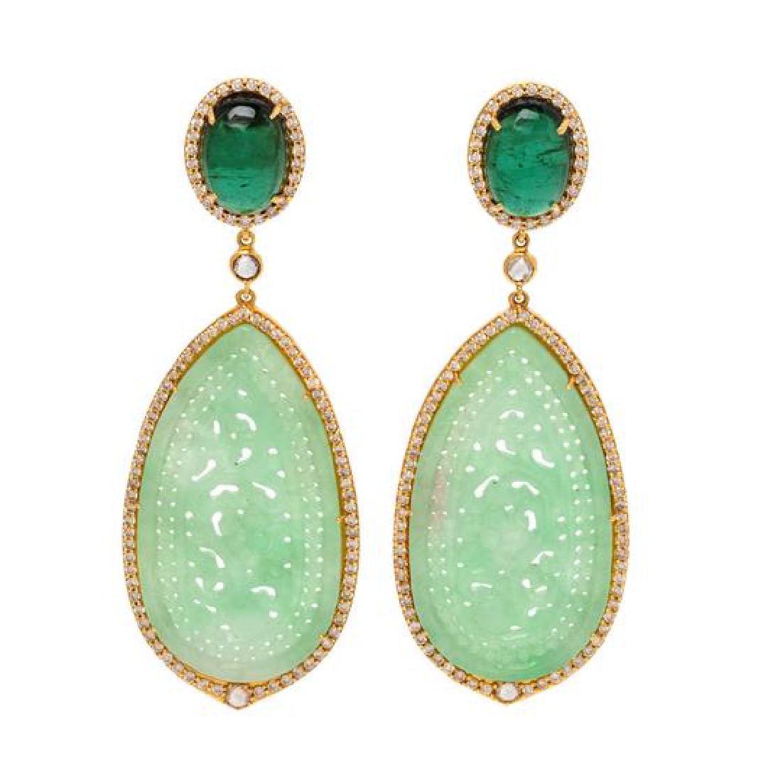 * A Pair of 18 Karat Yellow Gold, Green Tourmaline, (1 of 1)