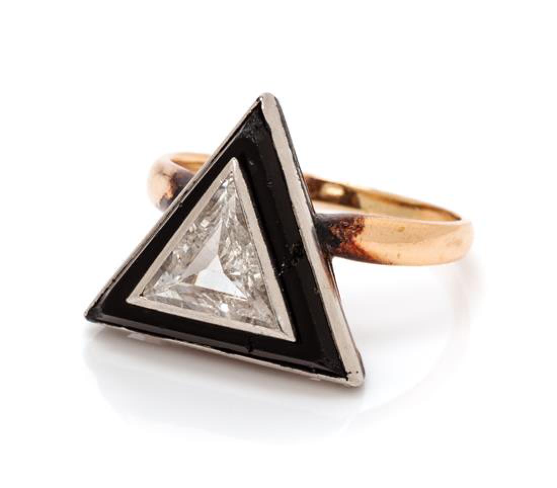An Art Deco Platinum, Rose Gold, Diamond and Onyx Ring, (1 of 1)