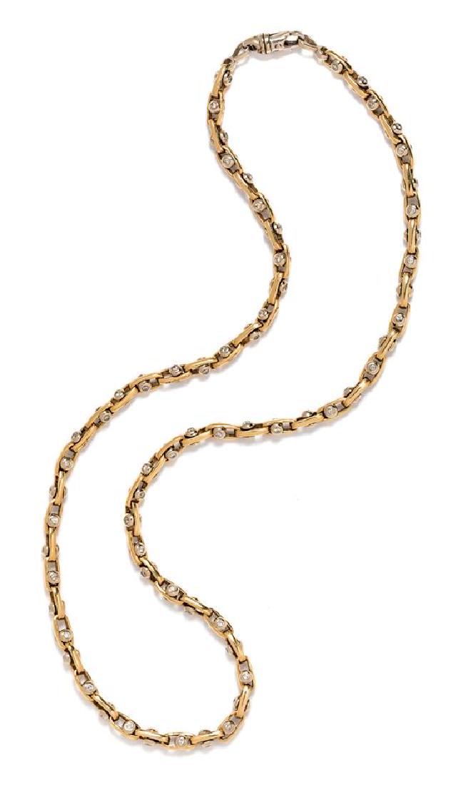 * A 14 Karat Bicolor Gold and Diamond Link Necklace, (1 of 2)