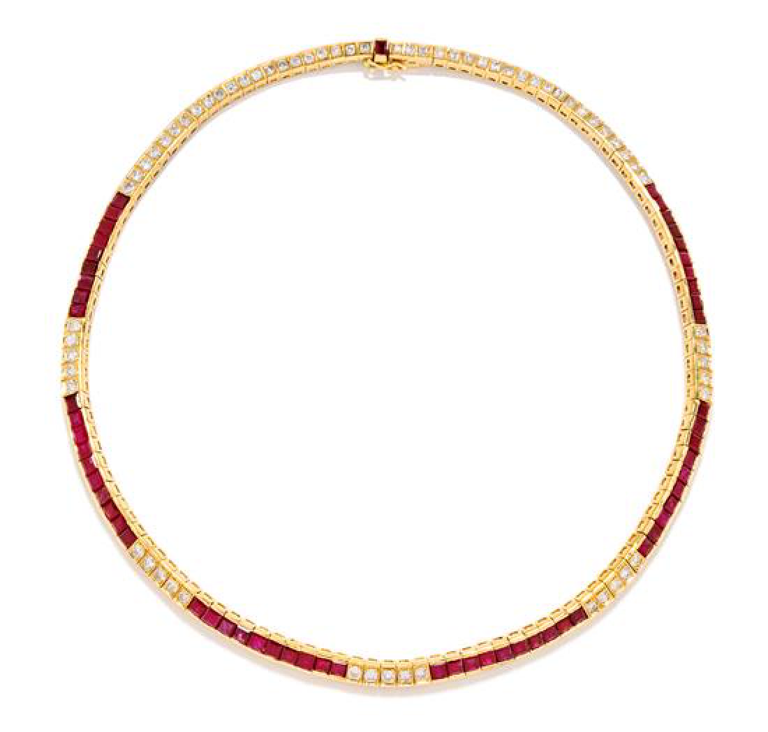 A Yellow Gold, Diamond and Ruby Necklace, 35.50 dwts. (1 of 1)