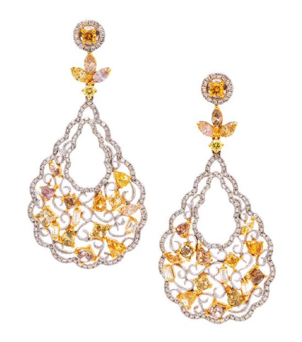 A Pair of 18 Karat Bicolor Gold, Colored Diamond and (1 of 1)